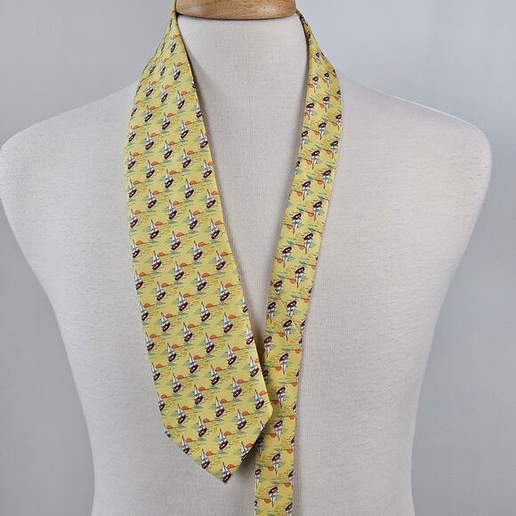 Vineyard Vines x Van Eck Global Yellow Tie Sailboat Print Men's Silk Necktie - Picture 1 of 10